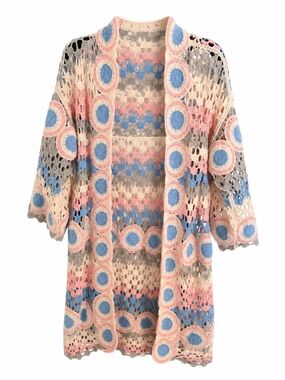 POL Pastel Crochet Open Cardigan - Blue, Pink, Cream, Gray